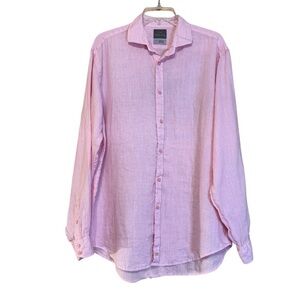 Thomas Dean Men’s Pink Linen Button Down Shirt Long Sleeve Size L